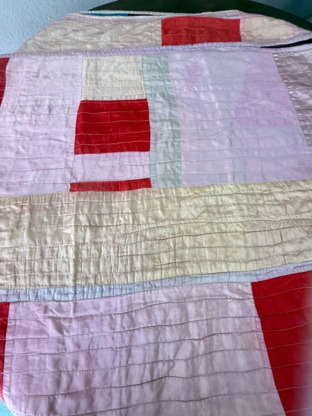 Vintage 1960s Strip Scrap 2-Sided Quilt Treadle Sewing Machine Quilted 80x72